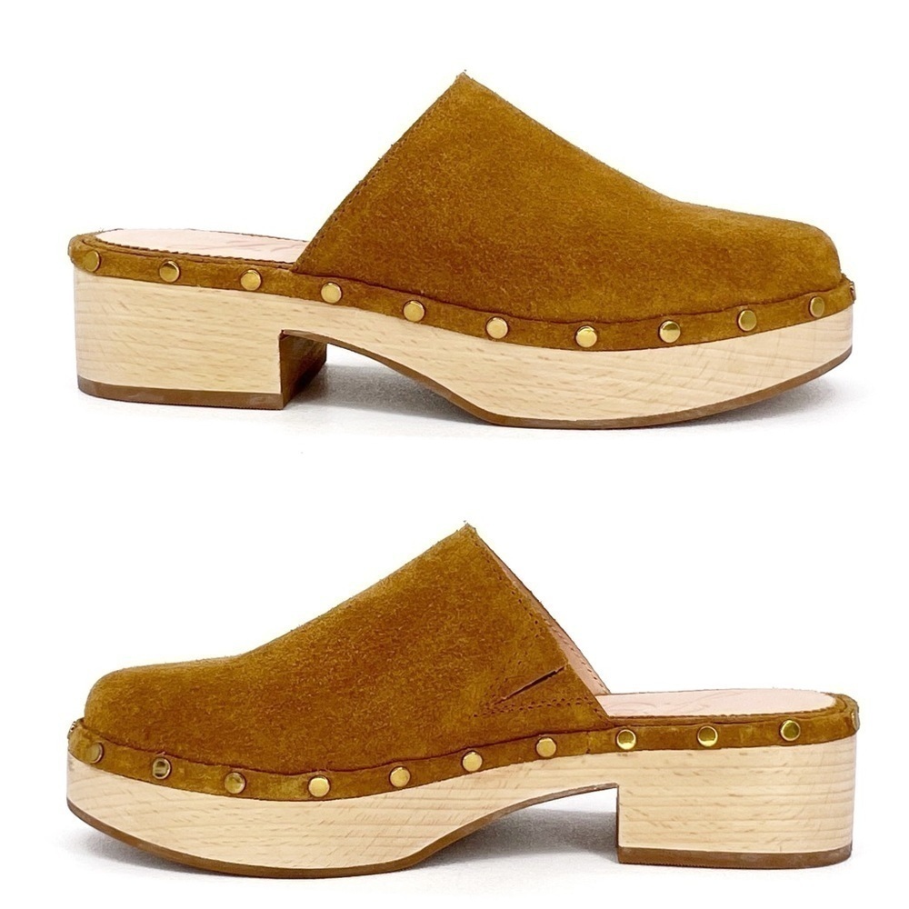 J. Crew Dakota Clogs Women’s Size 5 Burnished Pecan Brown Suede Studded 70s EUC - Picture 3 of 9